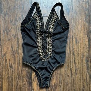 Lateen Black Beaded One Piece Bathing Suit